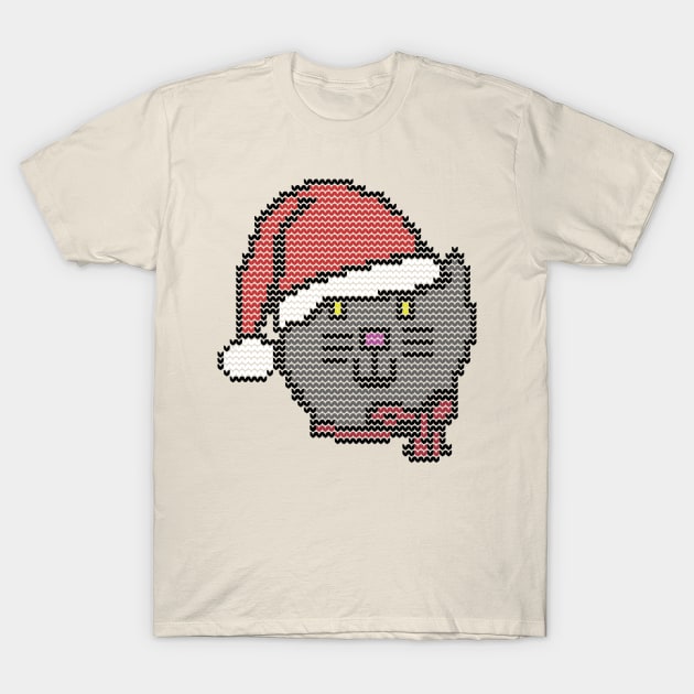 Christmas Sweater Santa Hat Cat Face T-Shirt by ellenhenryart